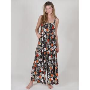 Natural Life Patti Floral Sleeveless Wide Leg Jumpsuit Boho Size XS